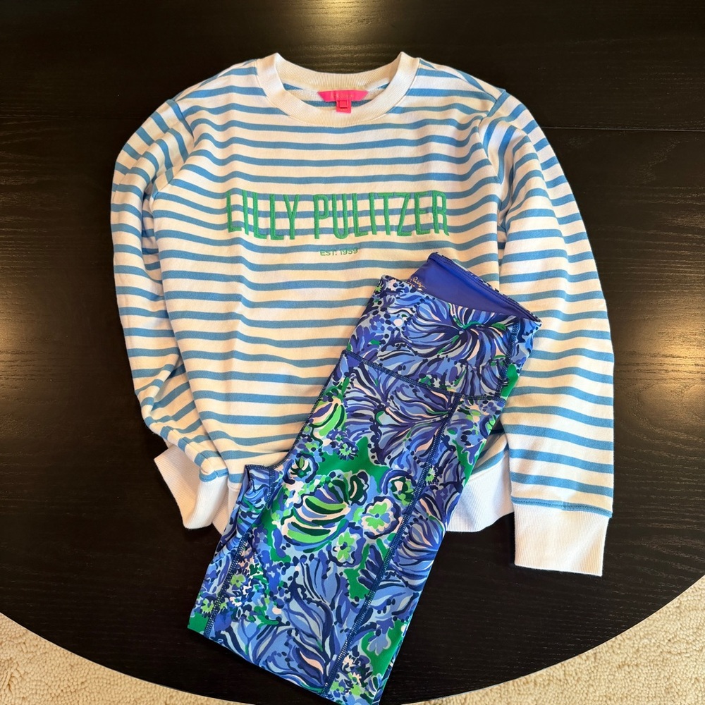 Lilly Pulitzer Ballad Sweatshirt in Lunar Blue Striped Green Embroidered Logo - Picture 11 of 12